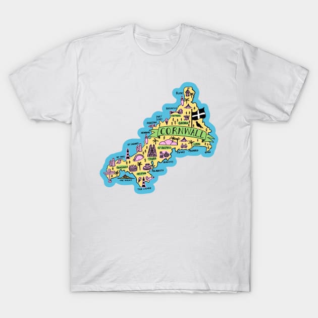 Cornwall Map T-Shirt by SarahWIllustration